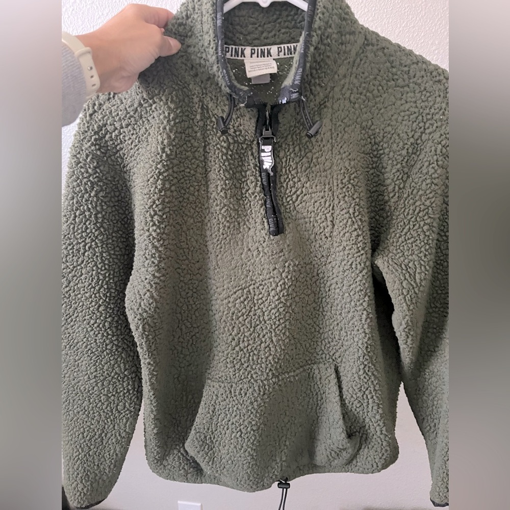 “PINK” sz XS Olive green Sherpa pullover